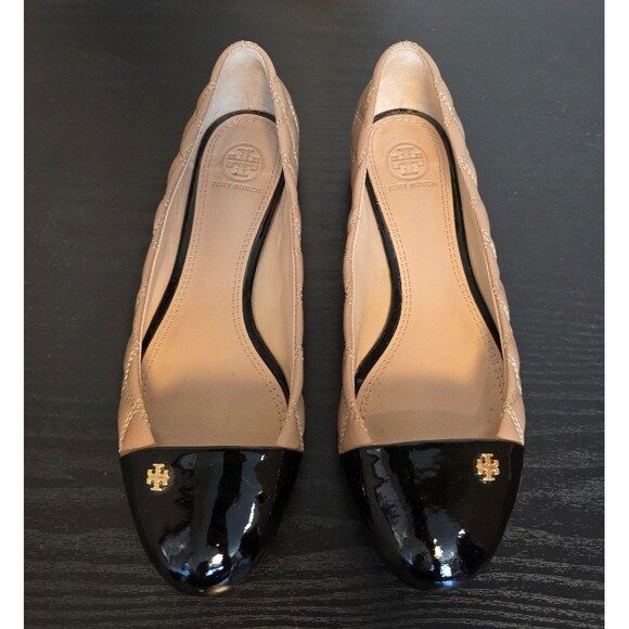 Tory Burch Claremont ballet flats black and beige women's size 8.5 - Picture 2 of 10